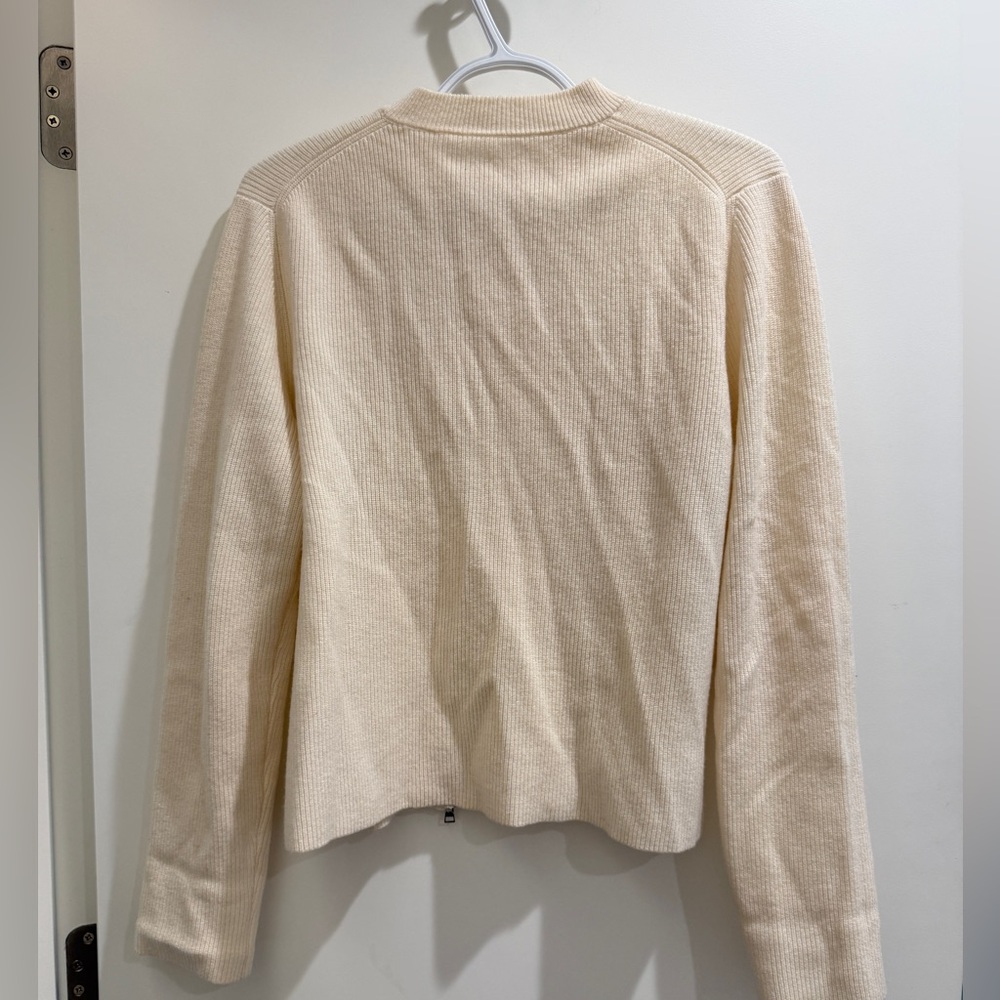 Cream Ribbed Zip-Front Knit Sweater - Picture 4 of 6